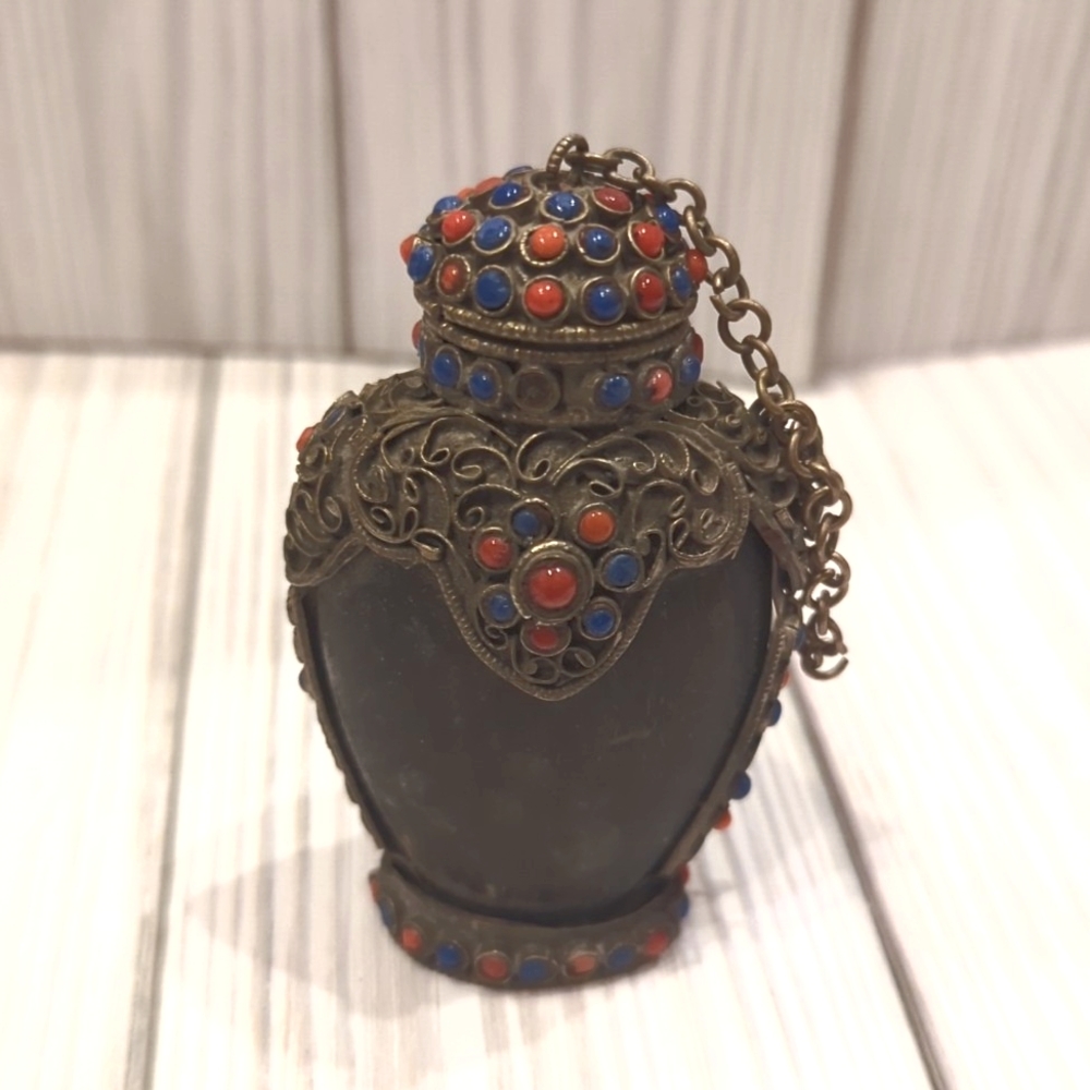 Beautiful Gemstone Mixed Metal Vintage Tibetan Snuff Bottle
